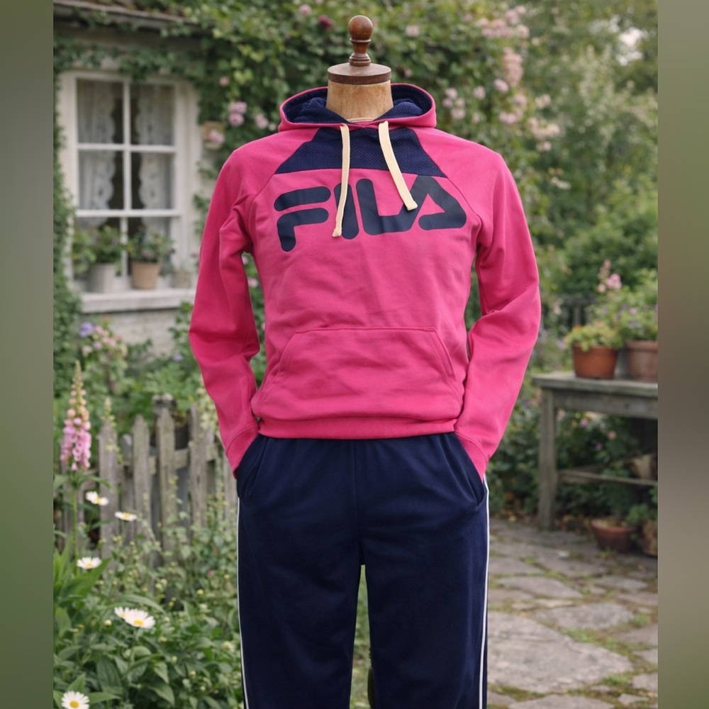 Fila Magenta & Navy Pullover Long Sleeve Hoodie